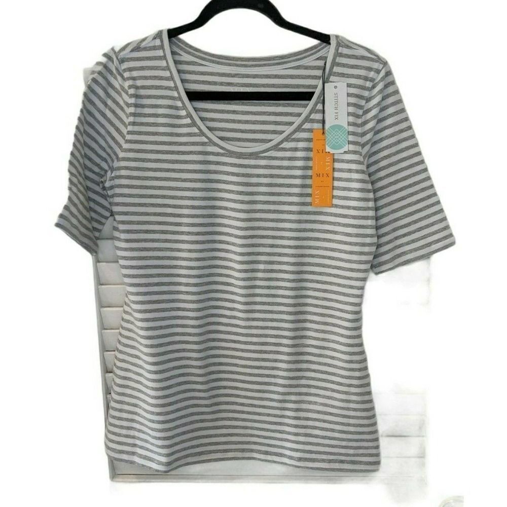 Mix 41 Hawthorne Gray White‎ Striped Shirt Top